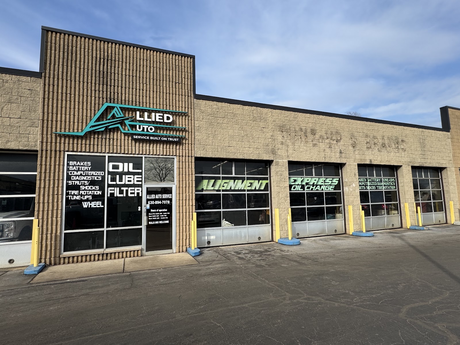 Allied Auto Services storefront on Lake St in Roselle, IL — family-owned auto repair shop since 2001