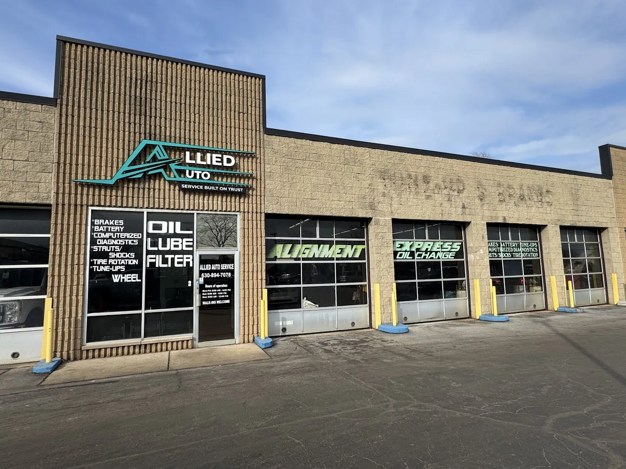 Allied Auto Services storefront on Lake St in Roselle, IL — family-owned auto repair shop since 2001